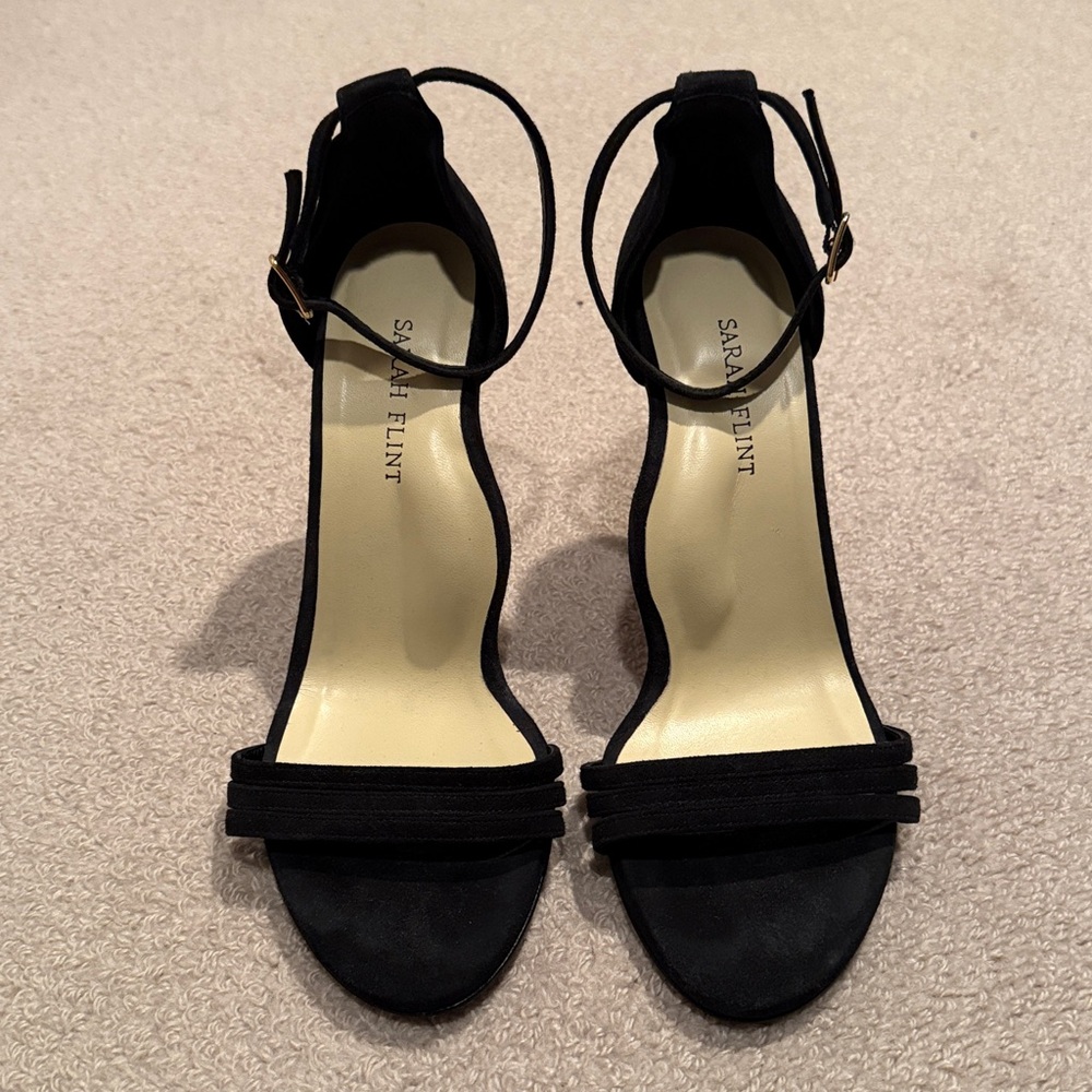 Sarah Flint Classic Black Suede Ankle Strap Sandals